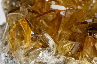 Barit beyaz bir arka plan üzerinde makro mineral taş barit kristalleri, yakın çekim