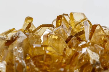 Barit beyaz bir arka plan üzerinde makro mineral taş barit kristalleri, yakın çekim