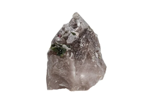 Makro Mineral Tourmaline Sten Kvartar Vit Bakgrund Nära Håll — Stockfoto
