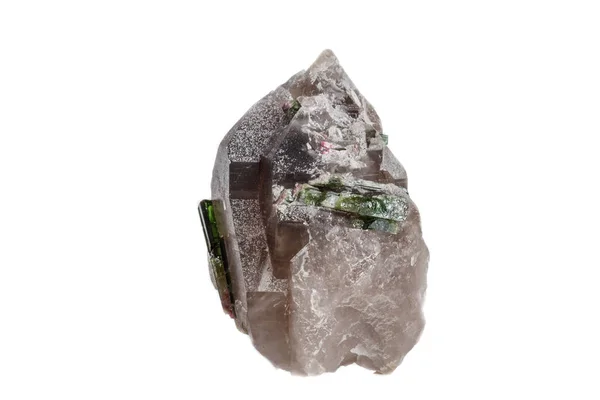 Pierre Tourmaline Macrominérale Quartz Sur Fond Blanc Gros Plan — Photo