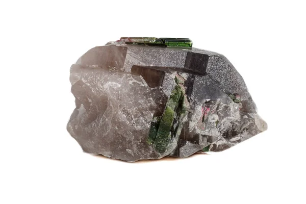 Macro Mineral Tourmaline Stone Quartz White Background Close — Stock Photo, Image