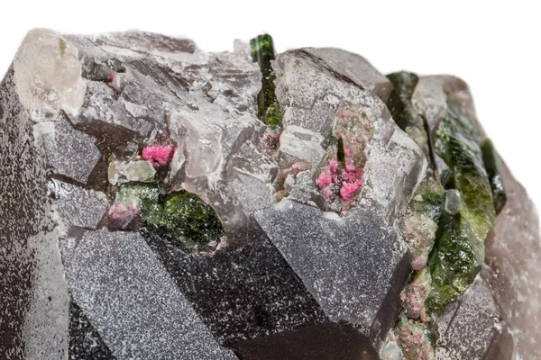 Macro Mineral Tourmaline Stone Quartz White Background Close — Stock Photo, Image