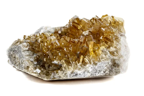Makro Mineral Sten Baryt Kristaller Baryt Vit Bakgrund Närbild — Stockfoto