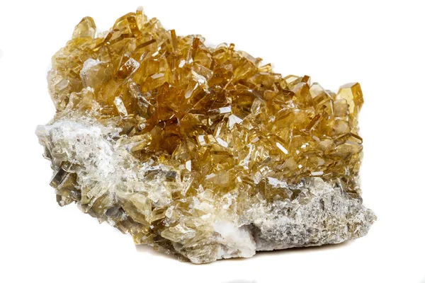 Pietra Macrominerale Cristalli Barite Barite Sfondo Bianco Primo Piano — Foto Stock