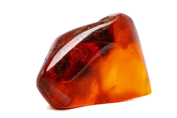 Makro Amber Mineral Sten Vit Bakgrund Närbild — Stockfoto