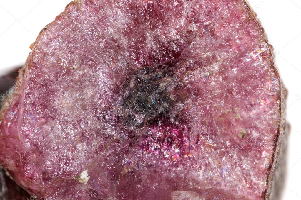 Macro mineral tourmaline stone on a white background close up