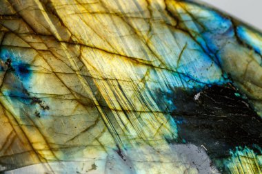 Beyaz arka plan üzerinde makro Labrador mineral taş yakın çekim