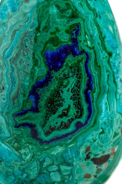 Macro Pierre Minérale Malachite Avec Azurite Sur Fond Blanc Gros — Photo