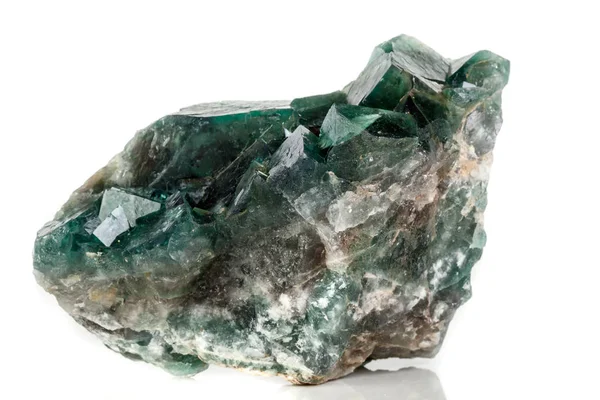 Makro Mineral Stenen Fluorit Vit Bakgrund Nära Håll — Stockfoto