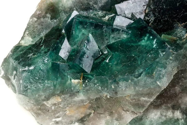 Pedra Mineral Macro Fluorite Sobre Fundo Branco Close — Fotografia de Stock