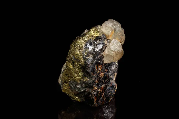 Macro Mineral Stone Sphalerite Fluorite Pyrite Black Background Close — Stock Photo, Image