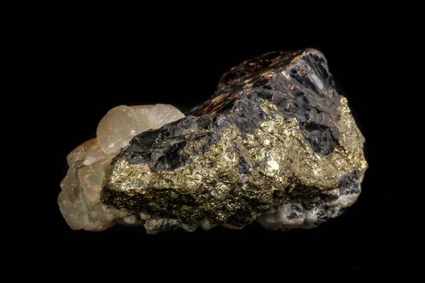 Närbild Mineral Sten Zinkblände Med Fluorit Och Pyrit Svart Bakgrund — Stockfoto