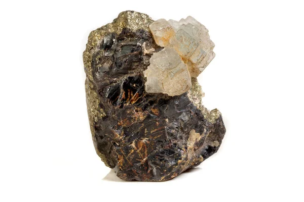 Macro Une Pierre Minérale Sphalerite Avec Fluorite Pyrite Sur Fond — Photo