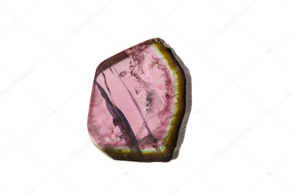 Macro mineral tourmaline stone on white background close up