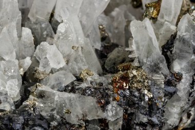 Makro mineral taş Galena, Sphalerite, pirit, kuvars siyah arka plan yakın tarih