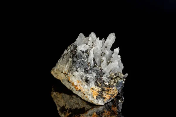 Pierre Minérale Macro Galène Sphalerite Pyrite Quartz Sur Fond Noir — Photo