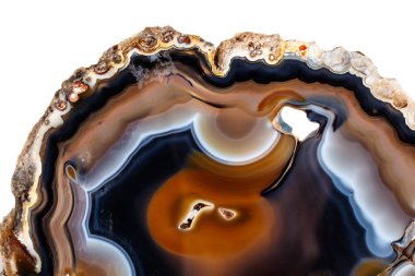 Beyaz bir arka plan makro mineral taş sarı, kahverengi akik doğurmak yakın çekim