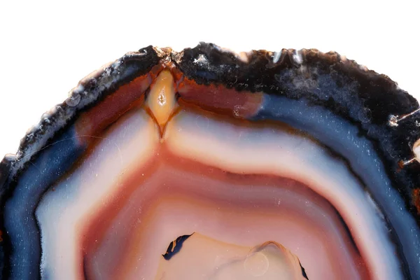 Macro Pierre Minérale Jaune Brun Agate Reproduire Fond Blanc Près — Photo