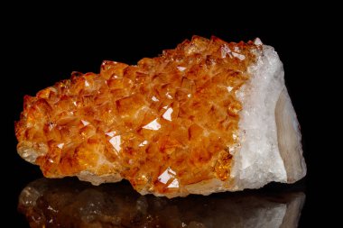 Makro mineral taş Citrine kristaller siyah bir zemin üzerine kaya yakın çekim