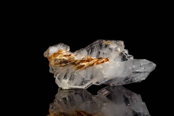 Pietra Minerale Macro Cristallo Appiattito Cristallo Rocca Fondo Nero Primo — Foto Stock