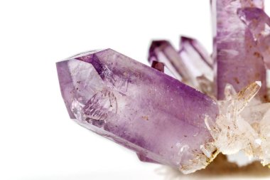 Ametist Crystal Druse makro mineral beyaz arka plan üzerinde Kapat