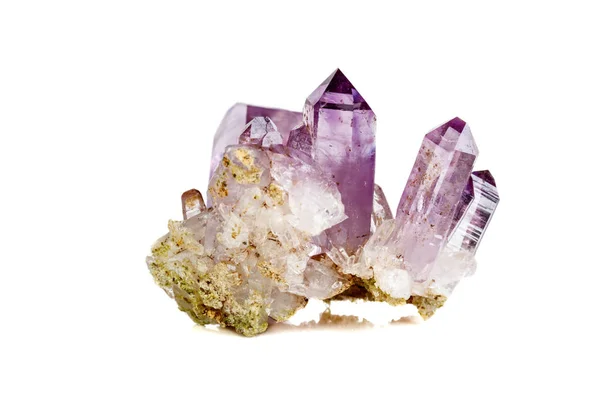 Ametista Crystal Druse Macro Minerale Sfondo Bianco Primo Piano — Foto Stock