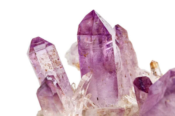 Ametist Crystal Druse Makro Mineral Beyaz Arka Plan Üzerinde Kapat — Stok fotoğraf