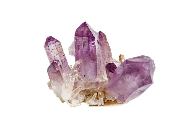 Ametist Crystal Druse Makro Mineral Beyaz Arka Plan Üzerinde Kapat — Stok fotoğraf