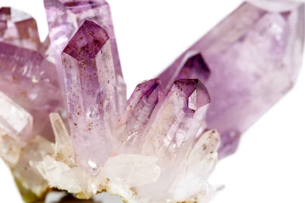 Amethyst Crystal Druse Makro Mineral Vit Bakgrund Närbild — Stockfoto
