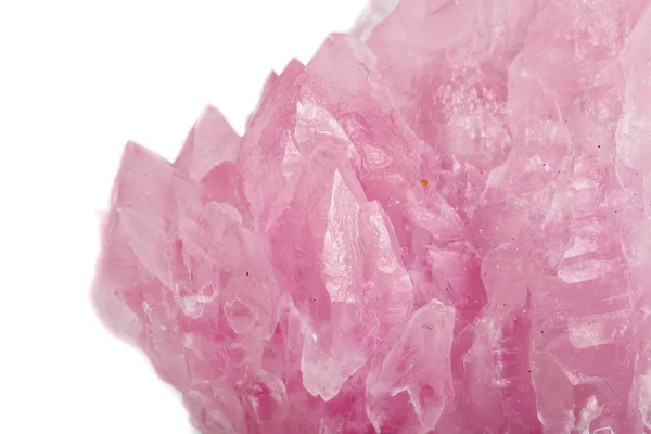 Pietra Minerale Macro Quarzo Rosa Sfondo Bianco Primo Piano — Foto Stock