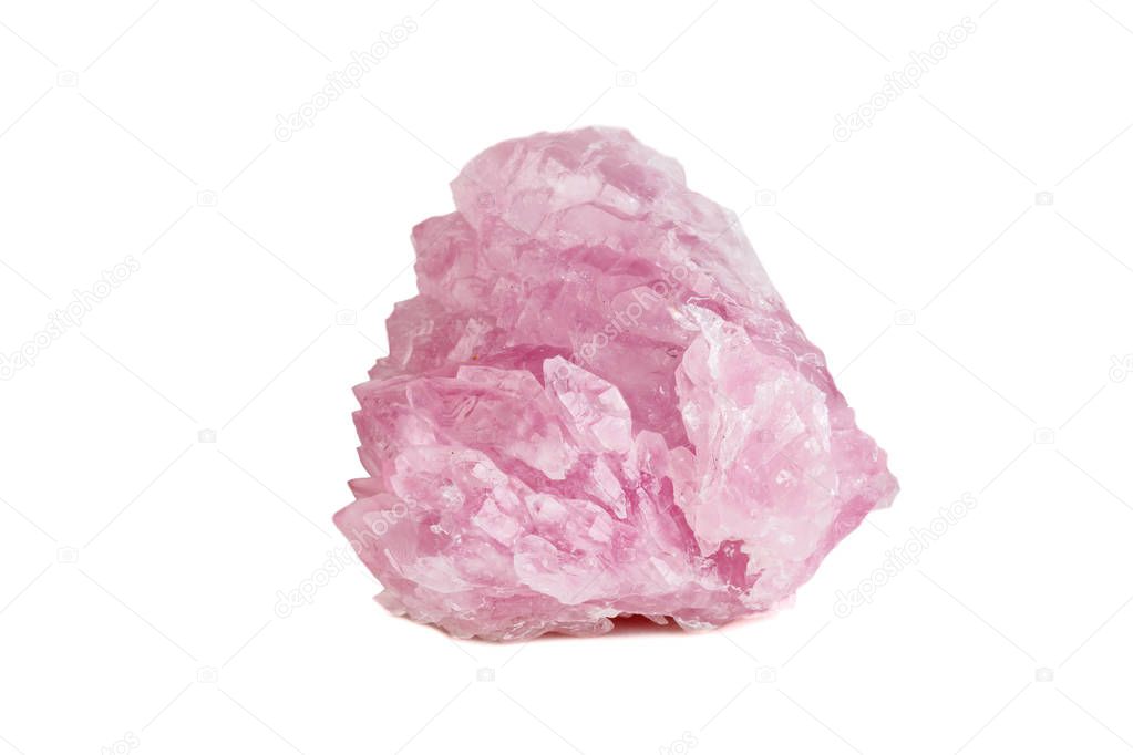 Macro mineral stone Rose quartz on white background close-up