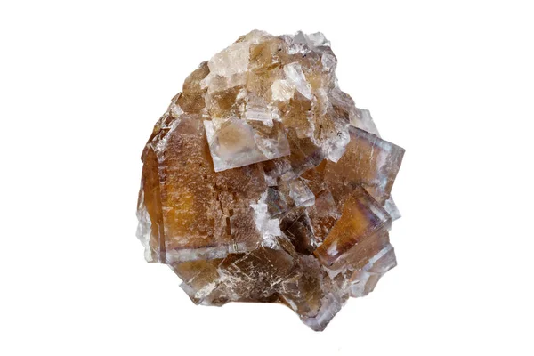 Minerałów Fluorytu Kamień Żółty Makro Białym Tle Bliska — Zdjęcie stockowe