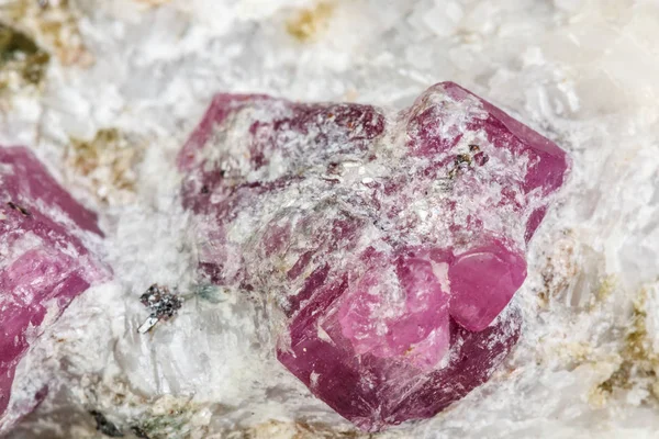 Batu Mineral Makro Ruby Pada Batuan Pada Latar Belakang Putih — Stok Foto