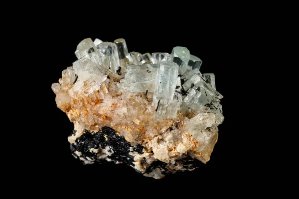 Macro Mineral Stone Crystals Aquamarine Rock Black Background Close — Stock Photo, Image