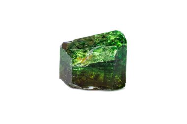 Macro mineral Chrome Dravite Tourmaline on a white background close up