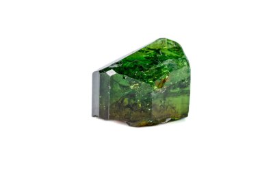 Macro mineral Chrome Dravite Tourmaline on a white background close up