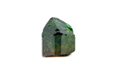 Macro mineral Chrome Dravite Tourmaline on a white background close up