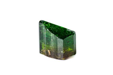 Macro mineral Chrome Dravite Tourmaline on a white background close up