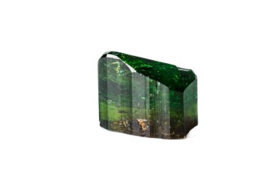 Macro mineral Chrome Dravite Tourmaline on a white background close up