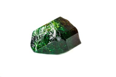 Macro mineral Chrome Dravite Tourmaline on a white background close up