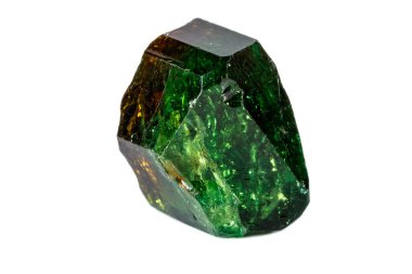 Macro mineral Chrome Dravite Tourmaline on a white background close up