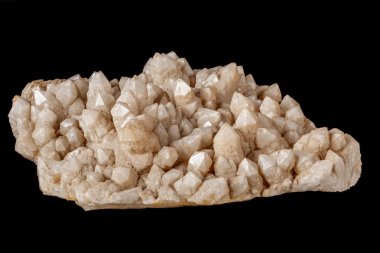 Macro Mineral Snow quartz Crystals on Black Background Close Up