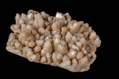 Macro Mineral Snow quartz Crystals on Black Background Close Up