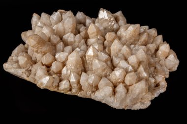 Macro Mineral Snow quartz Crystals on Black Background Close Up