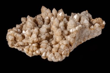 Macro Mineral Snow quartz Crystals on Black Background Close Up