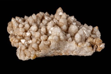 Macro Mineral Snow quartz Crystals on Black Background Close Up