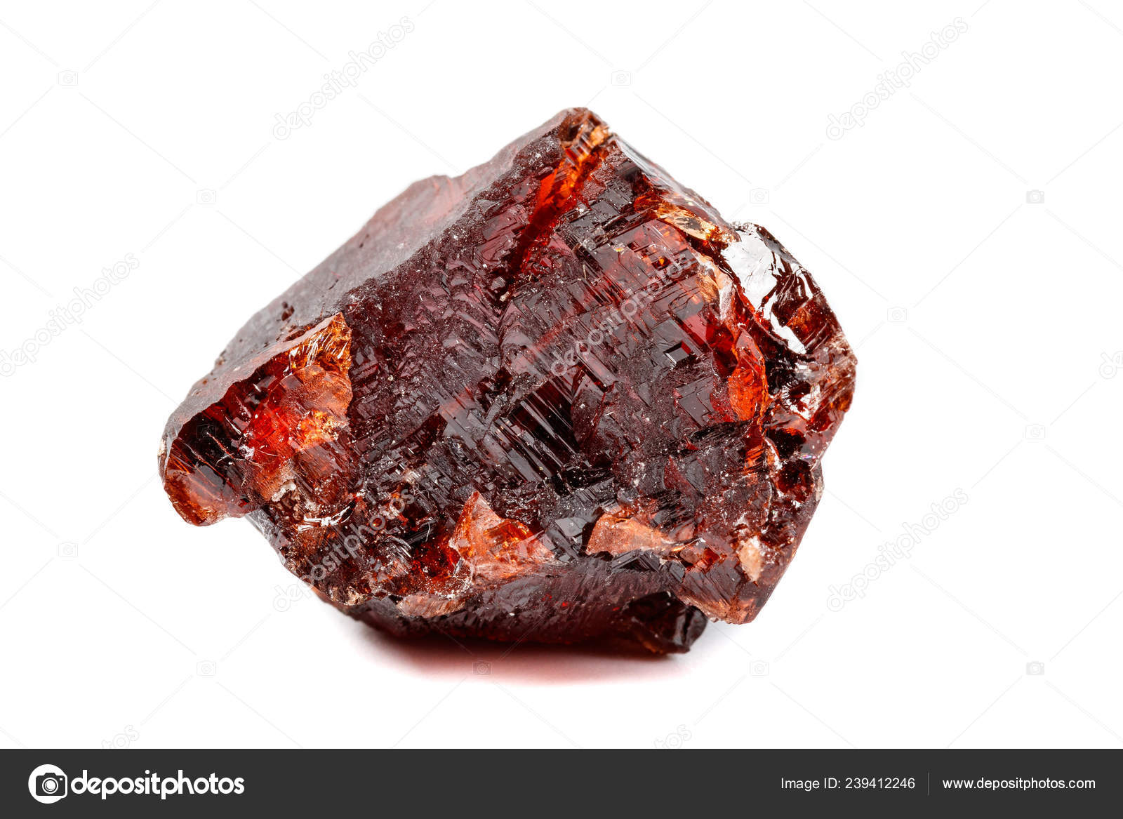 Macro Mineral Stone Garnet Spessartine White Background Close