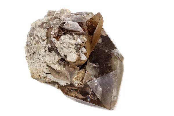 Macro Pedra Mineral Quartzo Fumegante Fundo Branco Perto — Fotografia de Stock