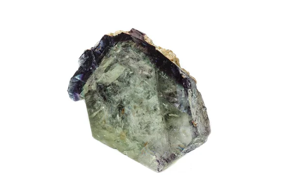 Macro Uma Pedra Mineral Fluorite Fundo Branco Close — Fotografia de Stock