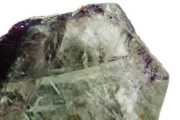 Macro Uma Pedra Mineral Fluorite Fundo Branco Close — Fotografia de Stock